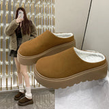 Women 2025 Autumn And Winter New Baotou Thick Bottom Height Half Slippers Women Round Head Loose Cake Bottom Plus Velvet Boun