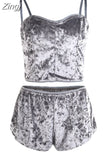 Women 2 piece set Velvet Sleepwear Sexy Spaghetti Strap Shorts Pajamas Suit Ladies Casual Sleepwear Female Pajama Party