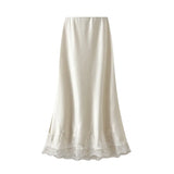Lace Stitched Silk Half-Body Dress 2025 Spring New Dredish A-Word Long Dress Woman