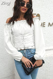 Color Off Shoulder Women Blouse Spring Summer Lantern Long Sleeve Bandage Shirts Tops and