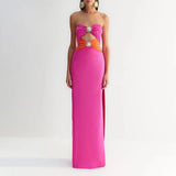 Small Design Long Dress 2025 New Fashion High-End Style Wrap Chest Set Drill Open Fork Dress