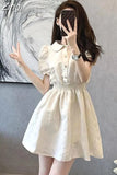 Sleeve Dress Women Elegant Popular Simple Solid Ins Young Ladies Korean Style College Cosy Summer Street Wear New