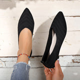 Version Of Knitted Breathable Shallow Mouth Flat Sole Single Shoes Large Size Flying Wet Sharp Lazy Working
