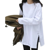 Zingj Style Small Shirt 2024 Autumn Dress New Women's Korean Version Of Pure Color Open Slit Long-Sleeved T-Shirt Female Jacket Bottom Shirt