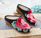Zingj Summer New Three-Dimensional Embroidered Fish Mouth High Slope With Cool Slippers Ladies Embroidered Cloth