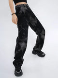 Tie-Dyed High Waist Women Jeans Vintage Korean Fashion Streetwear Wide Leg Jean Female Denim Trouser Straight Baggy
