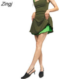 Women Summer Fashion Wild Party Club Dress Solid Color Sleeveless Sling Tie-Up Double Layered Mini