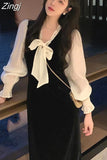 French Dresses for Women Party Long Sleeve Elegant Evening Casual Design Slim Korean Fashion Velvet Dress Autumn