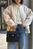 Oversize Bomber Jacket Women Beige Baseball Jackets For Women 2023 Long Sleeve Spring Jacket Woman New In