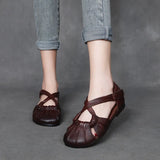 Leather Flat-Soled Sandals Women's New Summer Women's Shoes Beef Soft-Soled Mother Shoes Casual Cowhed Beach