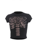 printed vintage crop top with skeleton