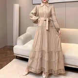 Retro Elegant Lace Splicing Strap To The Waist Lantern Sleeve Dress Female Thin Temperament Court Style