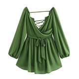 Explosive Women's Temperament V Neck Shoulder Sleeves Tethered Waist