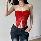 2024 Summer New Women's Clothing Solid Color Repair Street Fashion Word Collar Yarn Mesh Wrapped Breast