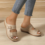 Asia's New Large-Size Carving Belt Buckle Thick Bottom Slippers Women's Slope And Lightweight Outside Wearing Cold