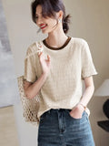 Collage Texture Of Wood Ear By The Short-Sleeved T-Shirt Women's Summer Splicing Color Design Design Slim Slim