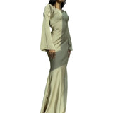 Zingj 2023 New Round Collar Pure Color Satin Sense Senior Package Hip Fishtail Skirt Woman-Outfit