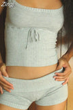 Women Knitted Ribbed 2 Pieces Sets Y2K Sleeveless Strap Camis Crop Tops Low Waist Shorts Outfits Loungewear 2023