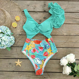 Spoorlike Solid-Colored Hollow-In-Body Swimsuit Women 2025 New High-Rise Dew Lotus Leaf Edge