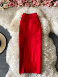 Lady Red/Black Pencil Skirt Women Elegant High Waist Split Faldas Female Casual Slim Bodycon Saias OL Autumn New