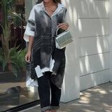 Zingj 2024 New Fashion Gradient Long Irregular Loose Shirt Jacket Women-Outfit