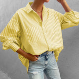 Spot Spring 2025 New Women's Fashion Temperament Lapel Loose Long Sleeve Striped
