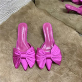Spring Pointed Toe Stiletto Heel Kitten Heels Bow Heel-Free Slippers for