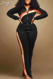 Winter Two Piece Set Women Tracksuit Zipper Stand Collar Jacket Tops Pants Suits Set Fashion Patchwork Two Piece
