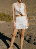 Metal Sequins Sleeveless Lace Up Top Sets Women Chic Ruffles Mini Skirt Suits Summer Female High Street Holiday Outifts 211-1-Outfit