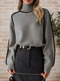 Autumn And Winter Half-High Three-Dimensional Stripe Thin Leisure Loose Knitted Knitted Jersey Languid