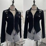Real Shooting Irregular Zipper Collar Short Small Coat With Long Sleeves And Bottom Shirt