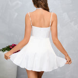 Elegant Spaghetti Strap A Line White Dress Sexy Beading Birthday Party Dresses with Pads Casual Summer Dresses