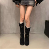 Boots Women In The Autumn And Winter Of 2025 New Coarse And Round Head Retro Western Cowboy Boots Can Not Wear Knee Fashion