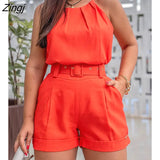 Colors Summer Holiday Wear New Women Plain Halter Plain Top & Shorts Set Sleeveless Sexy Solid Streetwear