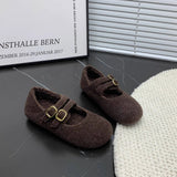 Double Buckle Hair This Flat Bottom Mary Jane Shoes Women 2025 New Autumn And Winter Fashion With Plus Fur