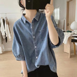 Shirt Women's Lantern Five-Sleeve Summer New Loose Slim Vintage Small Design Simple Shirt