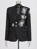 Show Suit 2025 Autumn New Fashion V Lead Heavy Industry Design Diamond Decoration Blazer Suit Coat