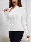 Spring And Summer Asymmetric Neck Folding Side Long-Sleeved