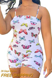 Off Shoulder Romper Bodycon Women Fashion Jumpsuit 2023 Bodysuit Shorts Butterfly Printed Short Sleeve Bodysuit
