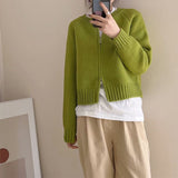 Zingj Waxy Gray Round Neck Sweater Knit Cardigan Coat Women's New Autumn And Winter With A Short Zipper Small Jacket-Outfit