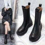 And Winter Online Celebrity Chimney Boots Black Muffin Thick Soles Chelsea Boots Medium-Heeled Short Boots Heeled Martin