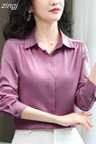 Women Shirts Satin Long Sleeve Blouse Women Fashion Elegant White Shirt Solid Basic Womens Tops and Blouses New Female