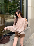 Xixi 2025 Autumn New White Standard Loose Long-Sleeved Hollow Wool Knitted Sweater Sweater Women