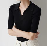 Simple And Fashionable POLO Collars Slime Short-Sleeved Knitted Shirt Women's Summer Leisure Temperament Gentle Wind Thin