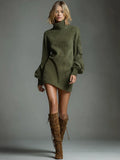 High-End Women's Retro Collar Imitation Leather Short Dress Autumn And Winter New Long-Sleeved Short