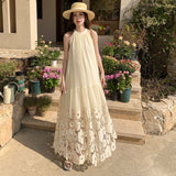 Zingj Summer New Style Hanging Neck Dress Lace Hollow Out Seaside Holiday Heavy Industry Pendant Feeling Skirt Beach Dress