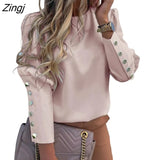 New Women Off-Shoulder T-Shirt Ladies Solid Color Button Long Sleeve Autumn Winter Warm Casual Loose