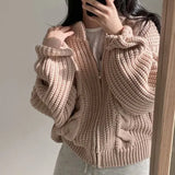 Cable Knit Loose Zip Up CardiganOutfit