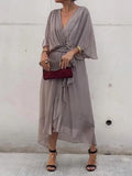 New Women's Solid Color With Long Skirt Bat Sleeve Irregular Dress