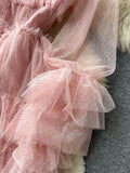 Autumn Women Ruffle Mesh Party Long Dress Sexy Slash Neck Off Shoulder See Through Maxi Robe Female New